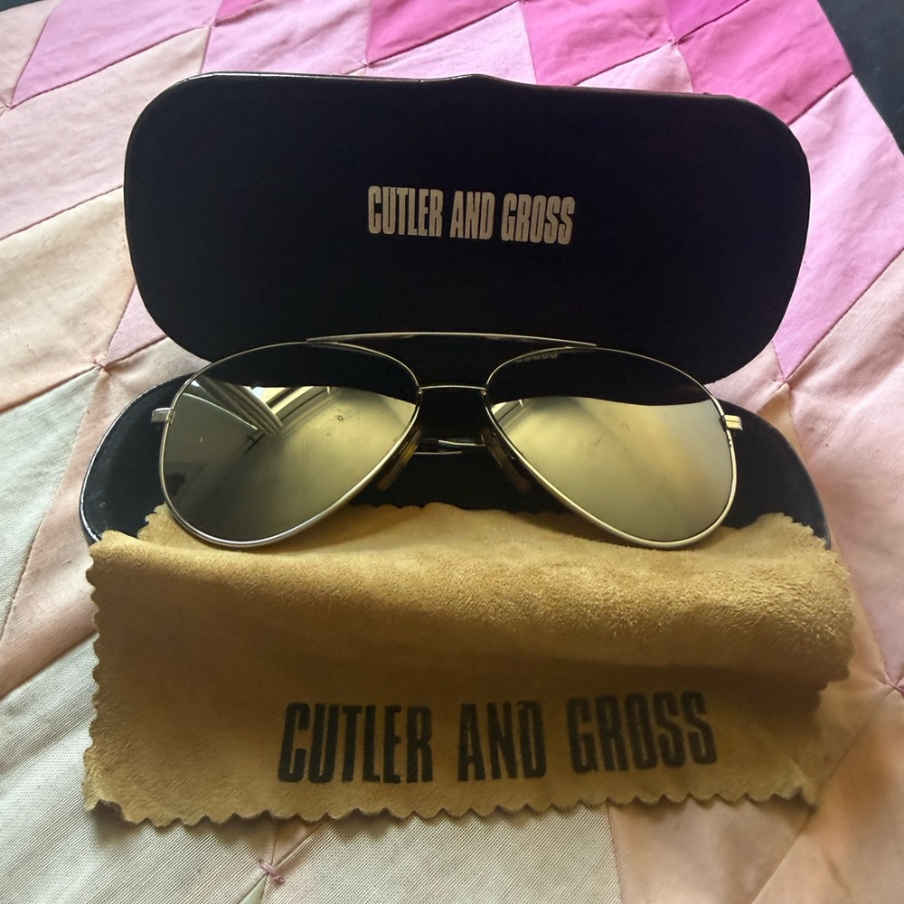 90s CUTLER + GROSS of London mirrored Aviator Sunglasses BIKER RARE VG>excellent